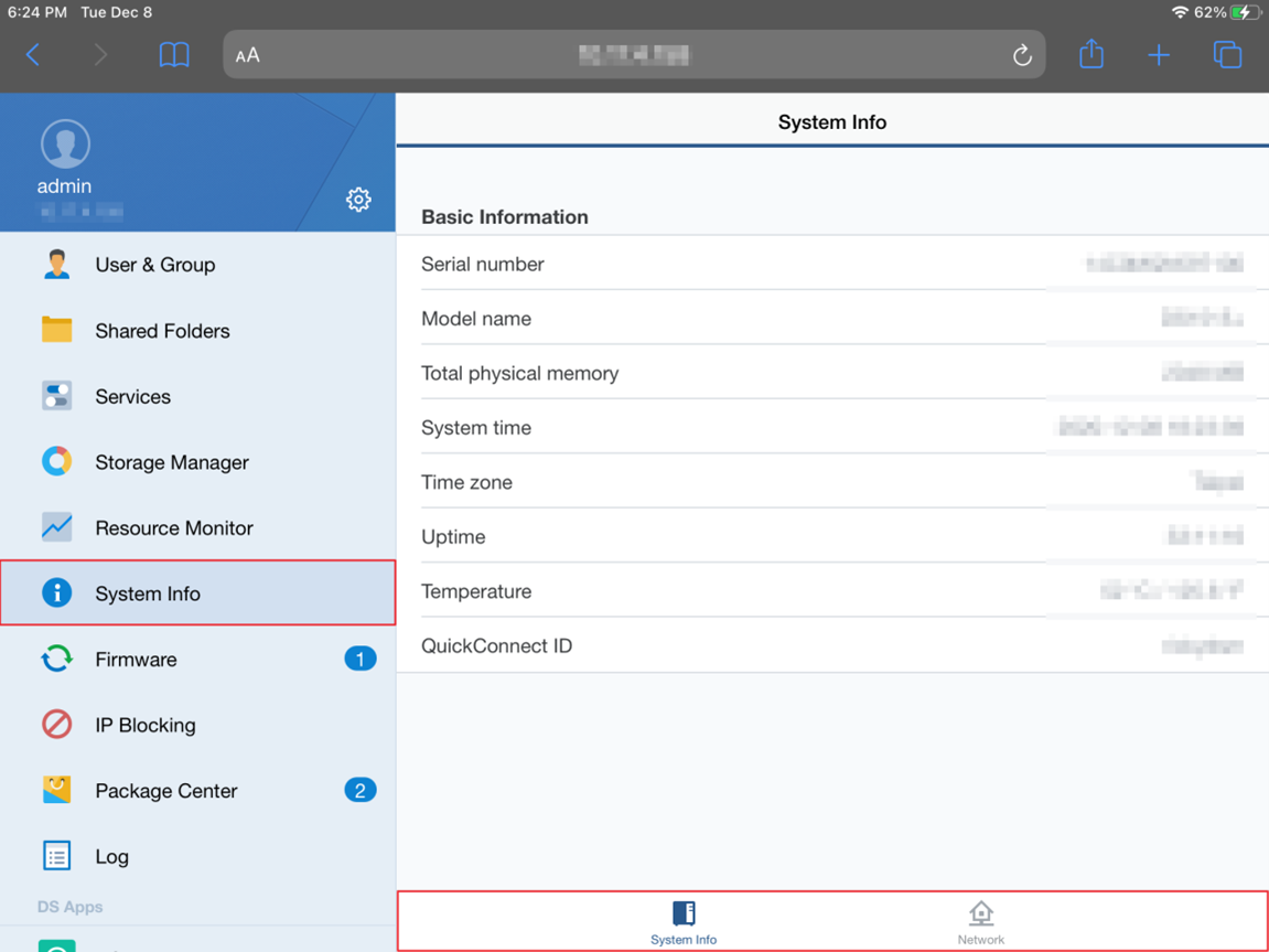 Management Tab on Synology Assistant